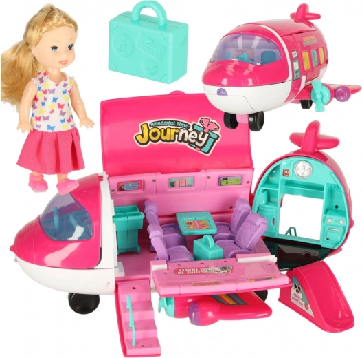 Avion de poupée ludique 2 en 1 avec accessoires rose