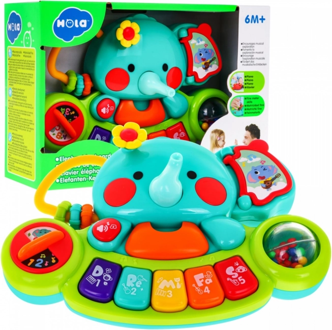 Éléphant interactif avec mini piano pour enfants 6m+ – jouet musical et hochet