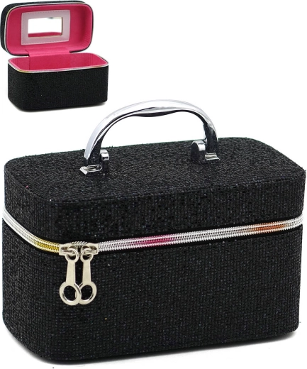 Trousse de toilette cosmétique enfant avec miroir et fermeture éclair noire taille S - 1 pièce