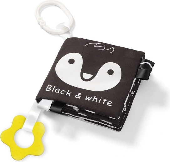 Livre sensoriel en tissu BLACK & WHITE avec anneau et anneau de dentition