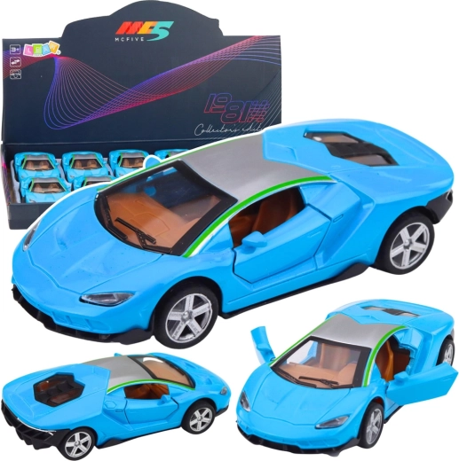 Voiture de sport en métal 1:32 avec traction, lumières et sons – bleu