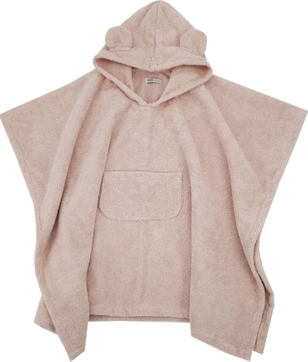 Poncho en coton EKO avec capuche et petites oreilles, rose poudré 75 × 120 cm