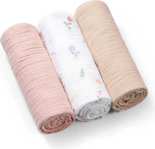 BabyOno langes en mousseline Super Soft, 3 pcs, roses 70 × 70 cm