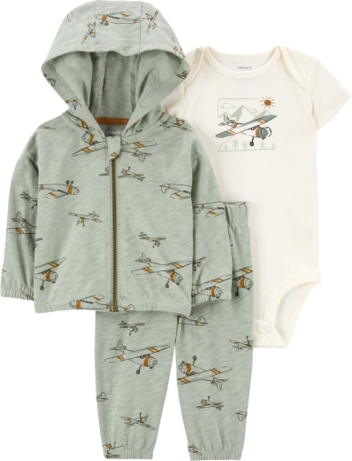 Carter’s ensemble 3 pièces pour garçon avec sweat à capuche avion, body et pantalon, vert (taille 56)
