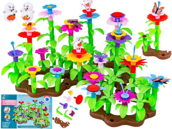 Jeu de construction jardin fleuri – kit pour créer une composition florale 130 pièces
