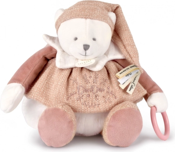 Coffret cadeau Ours polaire en peluche Doudou avec anneau 30 cm rose