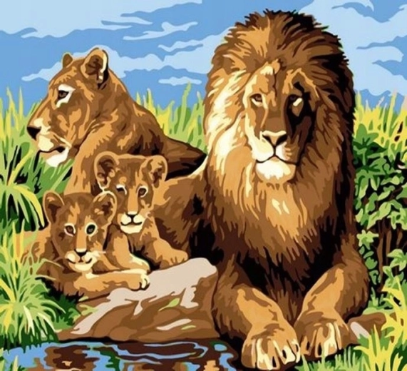 NORIMPEX Peinture par numéros Famille de lions 40 × 50 cm