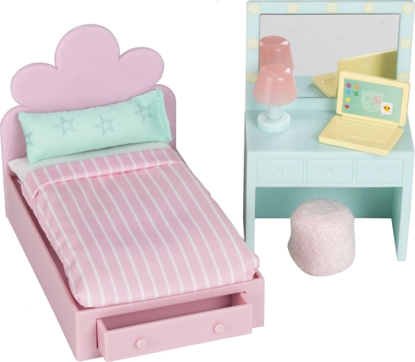 Mobilier Lundby pour chambre d’adolescent dans une maison de poupée