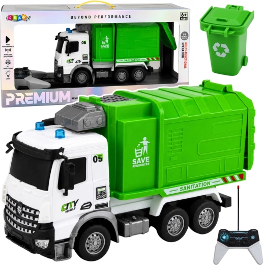 Camion poubelle RC télécommandé avec lumières et poubelle 1:14