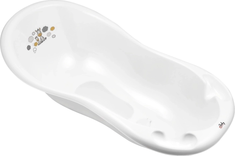 Baignoire pour bébé Maltex Zebra 100 cm avec bouchon de vidange et tapis antidérapant, blanche