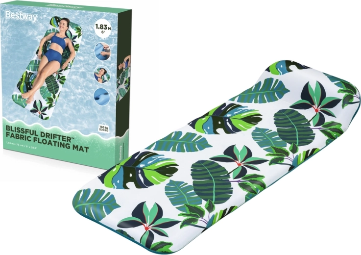 Matelas flottant gonflable avec imprimé de feuilles de palmier