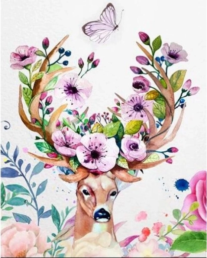 Peinture diamant – cerf avec bois fleuris 30 × 40 cm
