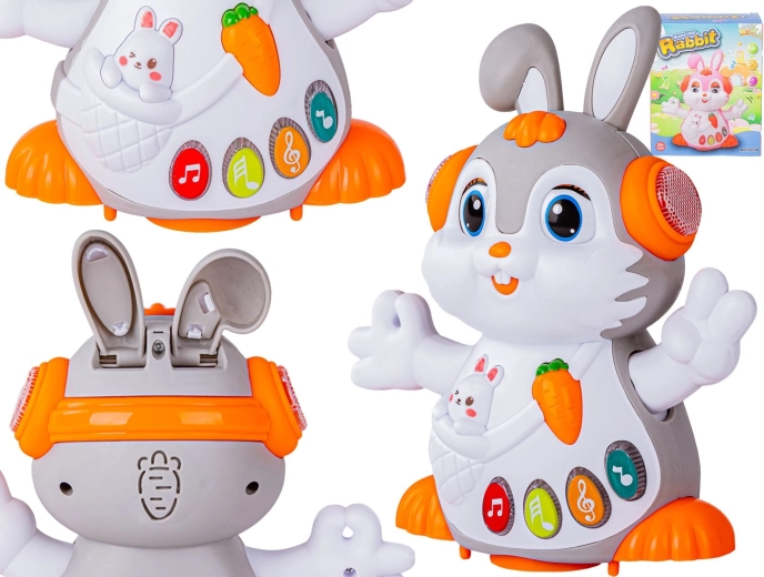 Lapin musical éducatif interactif avec lumières et déplacement, gris clair - 1 pièce