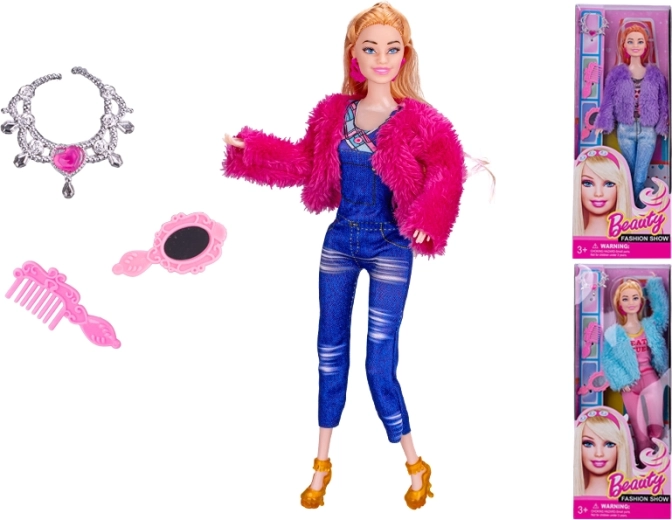 Poupée avec fourrure 29 cm avec accessoires