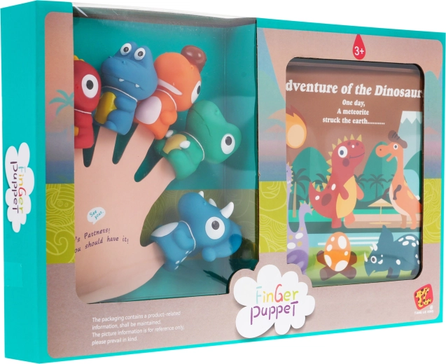 Coffret de 5 marionnettes dinosaures en caoutchouc pour doigts avec livre souple, 3+, imperméable