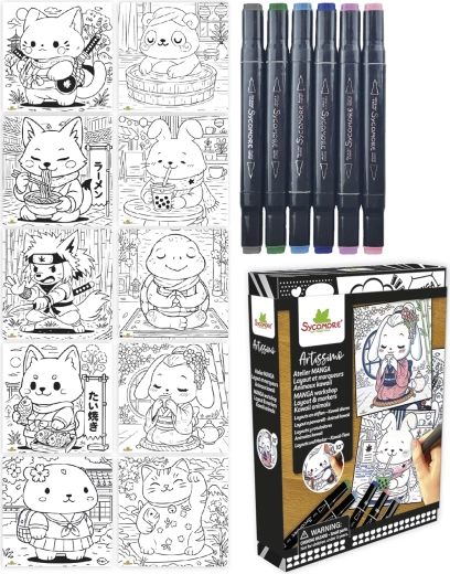Artissimo kit créatif manga animaux kawaii avec 5 feutres alcool
