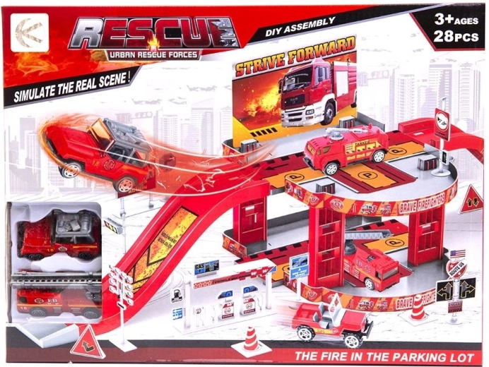 Parking de pompiers avec 2 petites voitures - 1 pièce