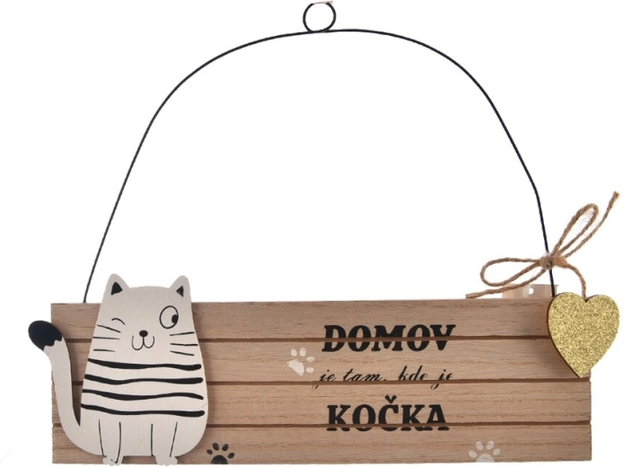 Pancarte décorative en bois chat beige