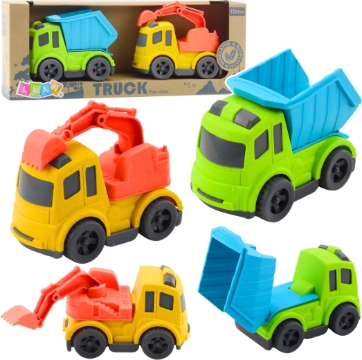 Set de véhicules de chantier en bioplastique – benne basculante et mini-pelle