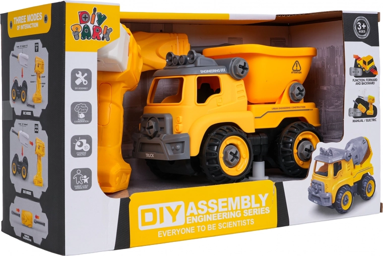 camion-benne de chantier démontable avec perceuse et tournevis