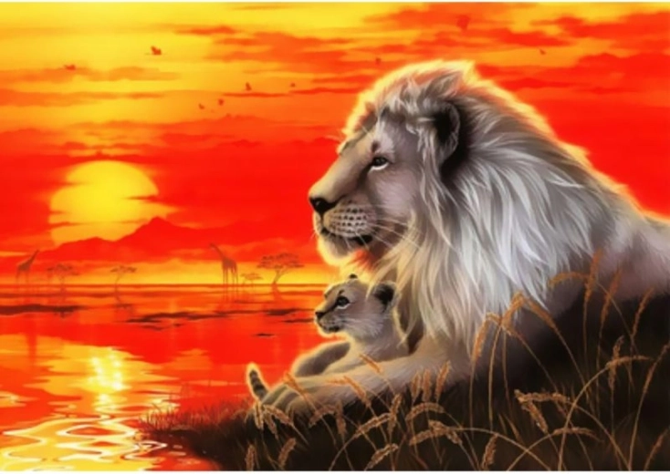 Tableau à peindre par numéros sur cadre 50 × 40 cm – lion majestueux