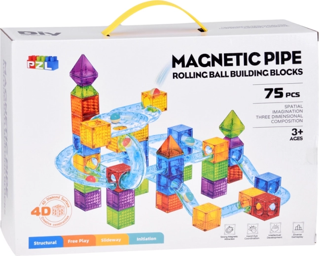 Jeu de construction magnétique 75 pièces avec circuit de billes