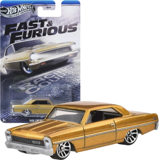 Hot Wheels Fast & Furious Chevy Nova 1966 voiture dorée 1:64, 7,5 cm