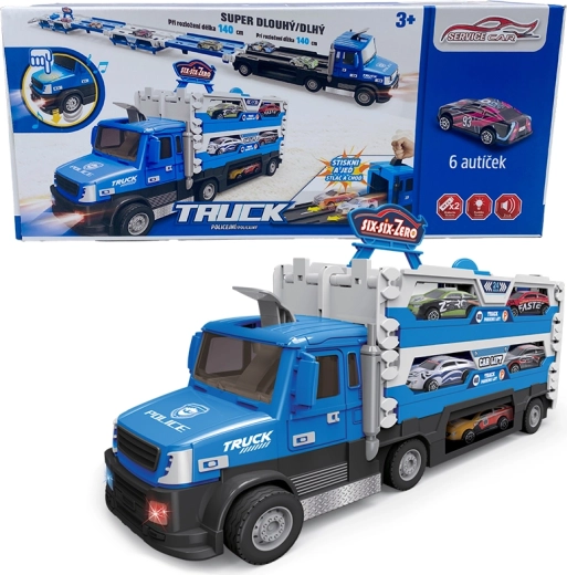 Camion de police 2-en-1 avec lumière, son et 6 voitures
