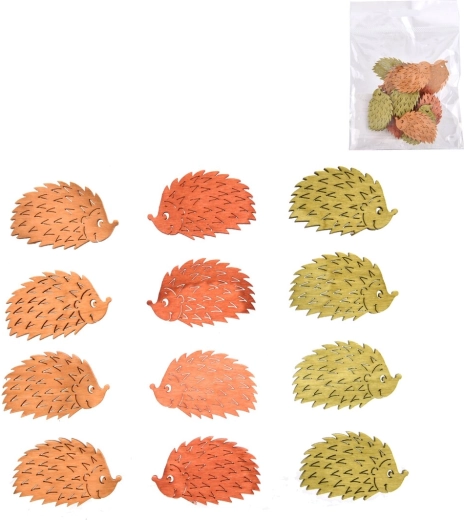 Décoration hérisson en bois 4 cm, mix de 3 couleurs, 12 pièces
