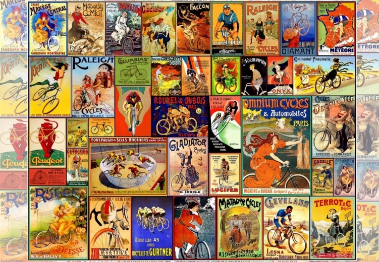 Puzzle Vintage Affiches avec Vélos 1000 Pièces