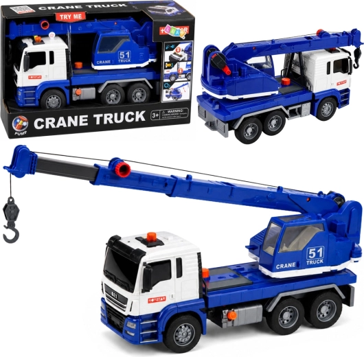 Camion-grue de chantier avec lumières et sons bleu-blanc