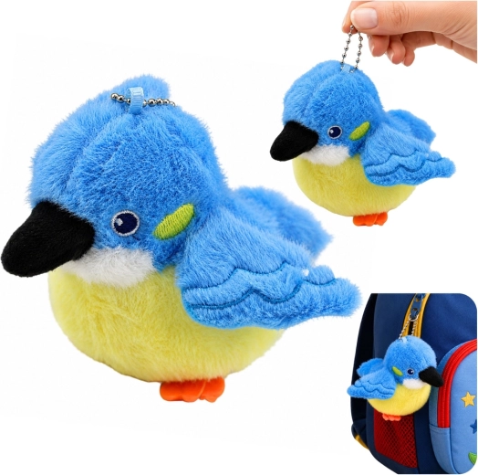 Oiseau en peluche sur porte-clés bleu 9 cm - 1 pièce