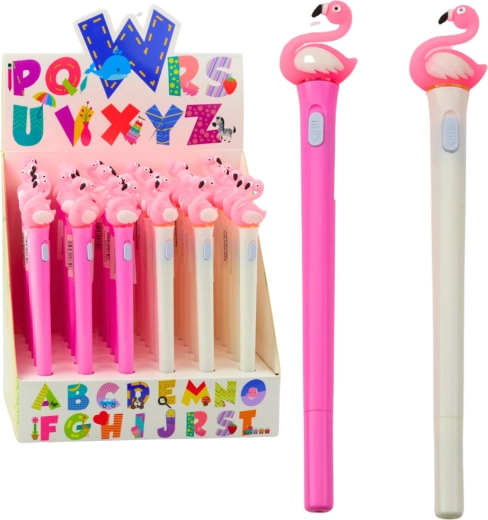 Stylo lumineux avec flamant rose et encre bleue - 1 pièce