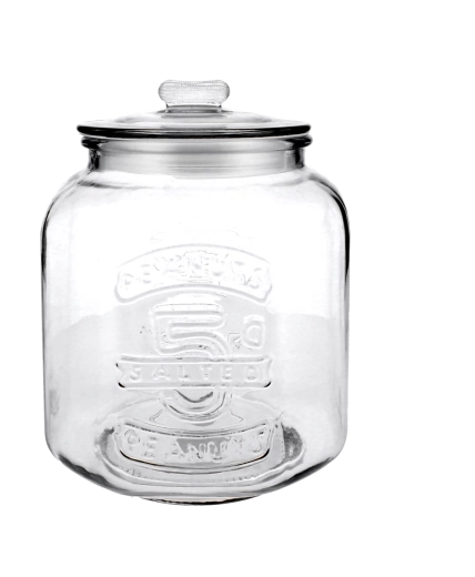 Bocal en verre 3,4 l avec couvercle en verre et inscription