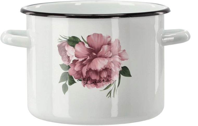 Marmite émaillée 4,5 l, 20 cm, blanche, Pivoine Laura
