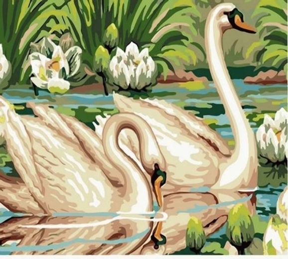 Norimpex Peinture par numéros Cygnes sur l'étang 40 × 50 cm
