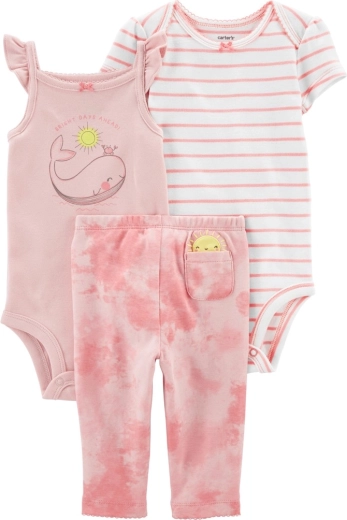 Ensemble 3 pièces Carter's pour bébé « Pink Whale » – legging et 2× body, taille 56