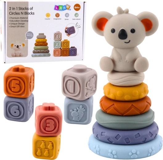 Tour sensorielle et cubes en silicone souple koala 13 pièces