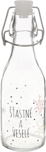 Bouteille en verre avec fermeture à clip métallique, motif flocons 0,16 l rouge