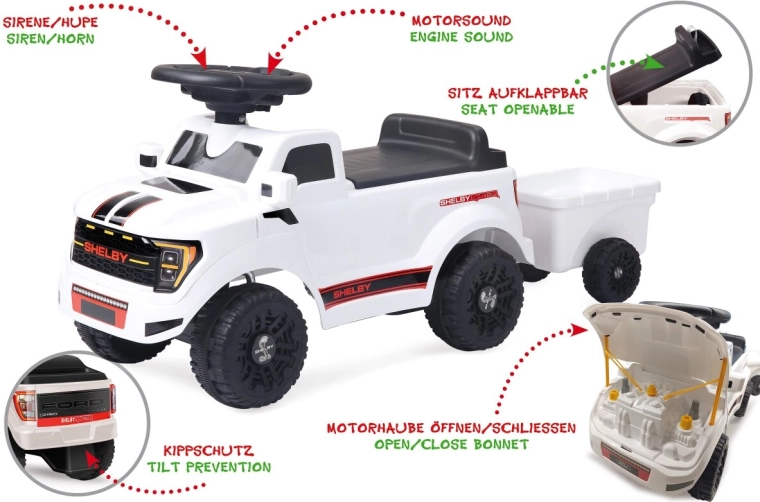 Porteur pour enfants JAMARA Shelby Ford F-150 Raptor blanc avec remorque