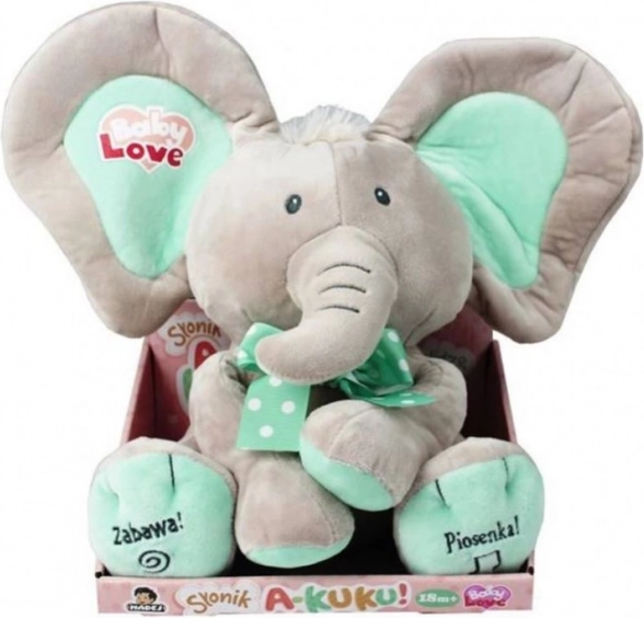 Mascotte interactive éléphant A Kuku beige et menthe 24 cm