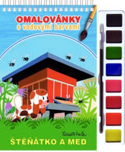 Akim cahier de coloriage avec peintures à l’aquarelle et pinceau – chiot et miel