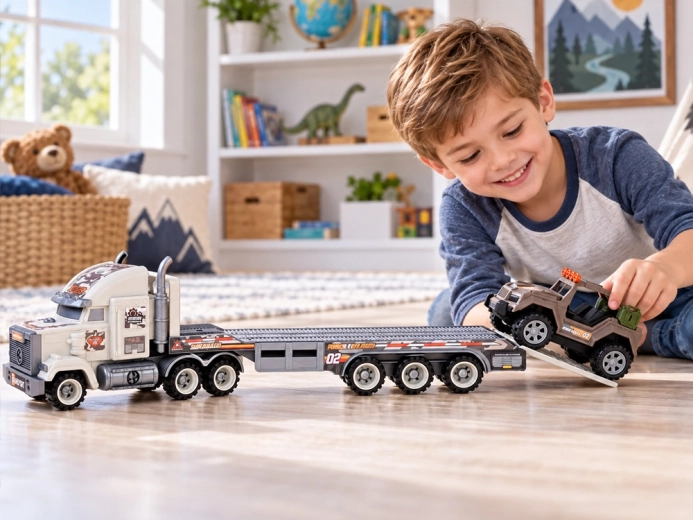 Camion avec remorque pour le transport de véhicules