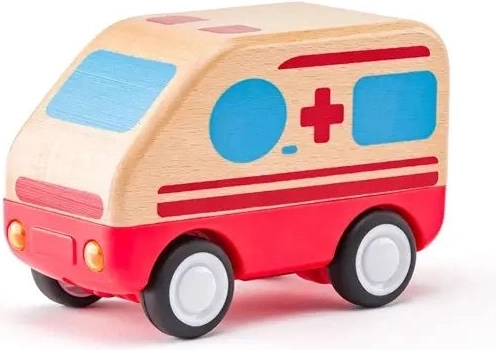 Ambulance en bois Woody à friction avec lumière et son
