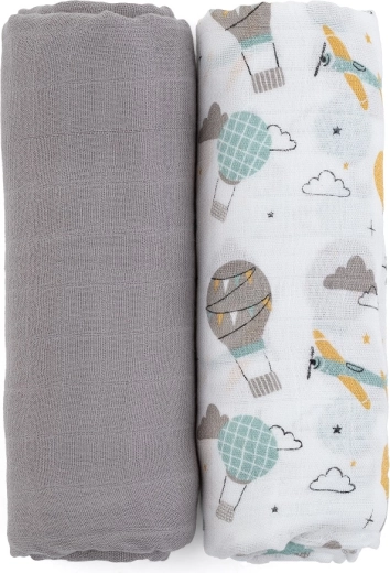 Petite&Mars couvertures en mousseline de bambou 2 pcs Misty Grey Planes 120 × 120 cm