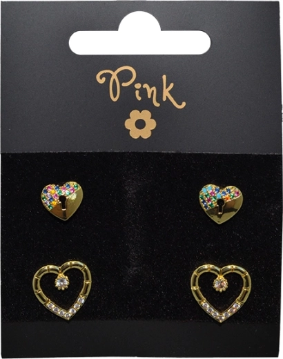 Set de boucles d’oreilles dorées cœur, 4 pcs