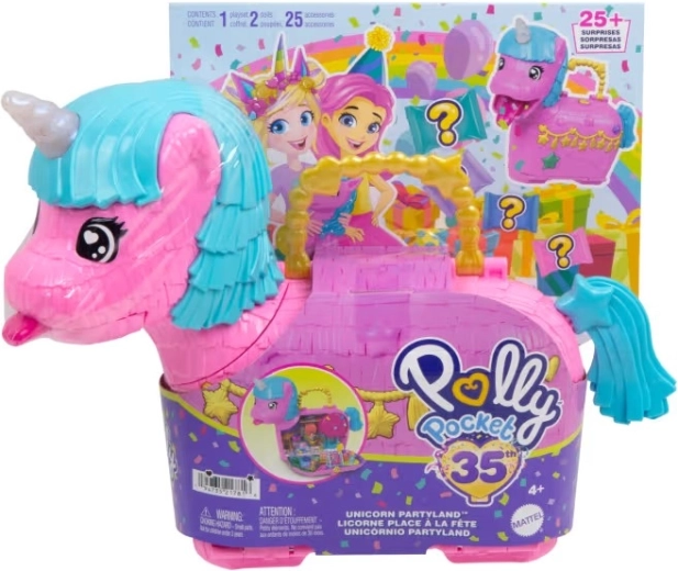 Polly Pocket Licorne surprise – set de jeu d’anniversaire avec micropoupées et accessoires