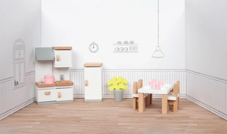 Mobilier de cuisine en bois Goki pour maison de poupées