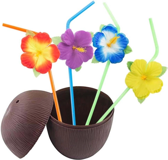 Gobelet en plastique TORO avec couvercle et paille en forme de noix de coco 460 ml