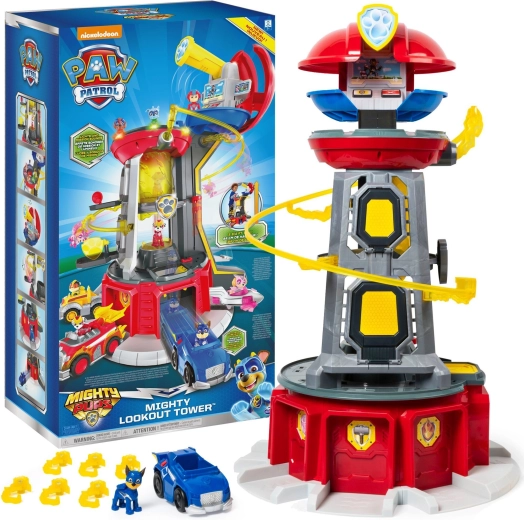 Paw Patrol Mighty Pups grande tour de guet avec véhicule et figurine Chase